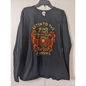 Gildan Men's Black Crew Neck Long Sleeve Listen to Your Heart T-shirt Size 2XL